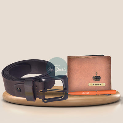 Personalized Men's Decent 3 Pcs Gift Combo - Tan