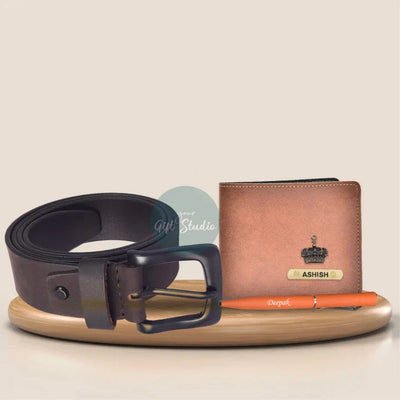 Personalized Men's Decent 3 Pcs Gift Combo - Tan