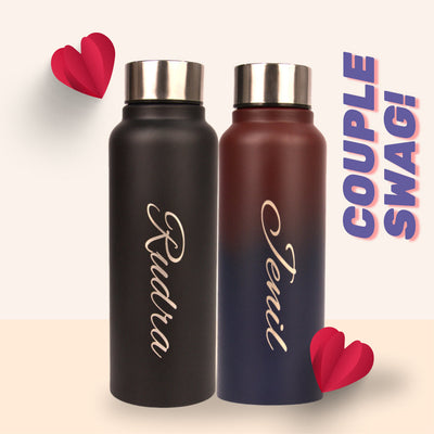 Personalized Classic Couple Water Bottle - Black-DS8