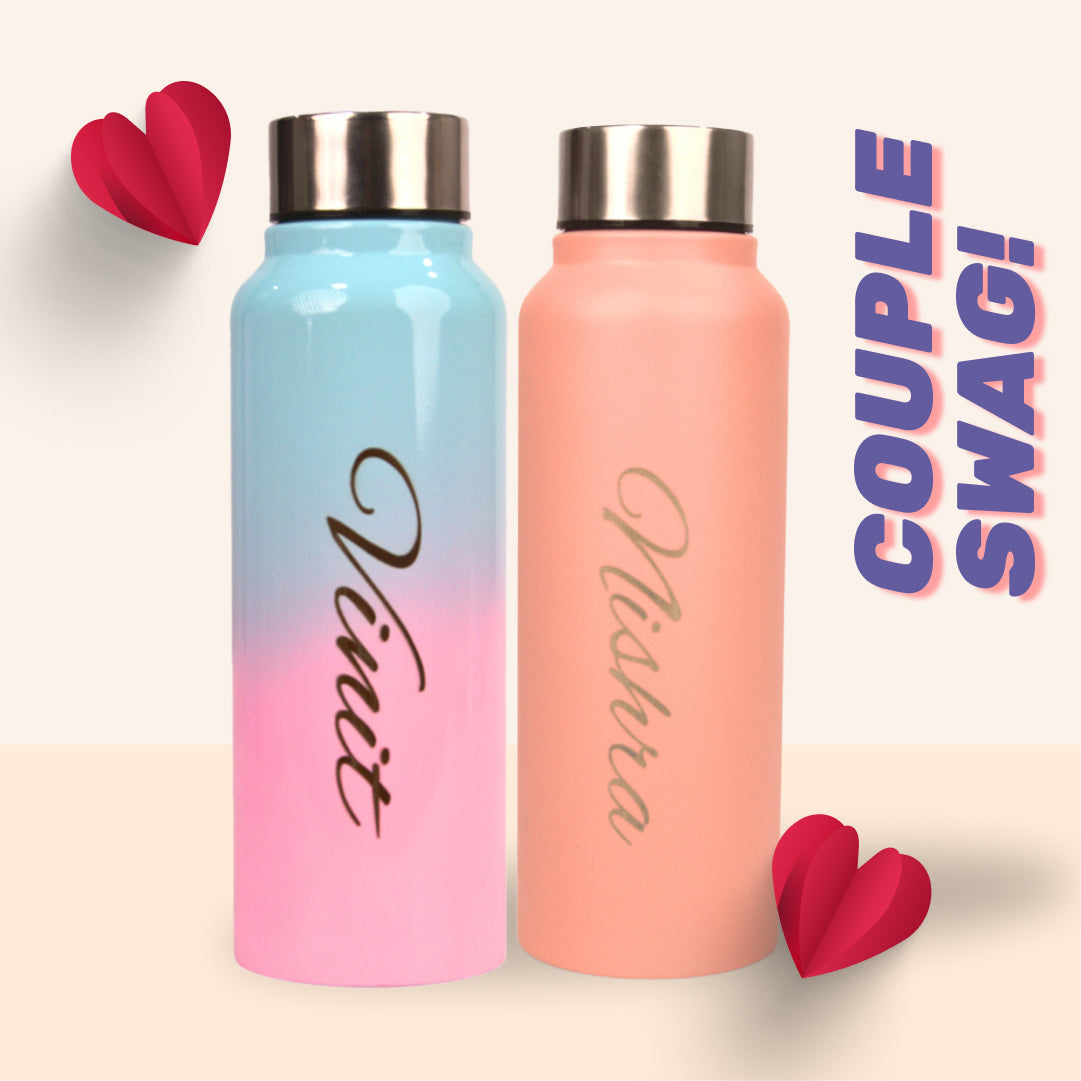 Personalized Classic Couple Water Bottle - Peach-DS2