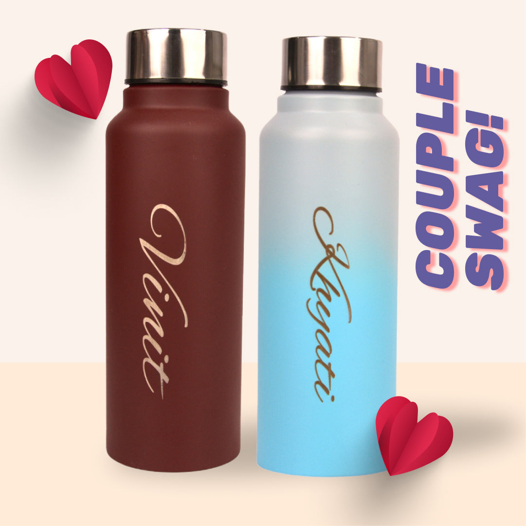 Personalized Classic Couple Water Bottle - Brown-DS1