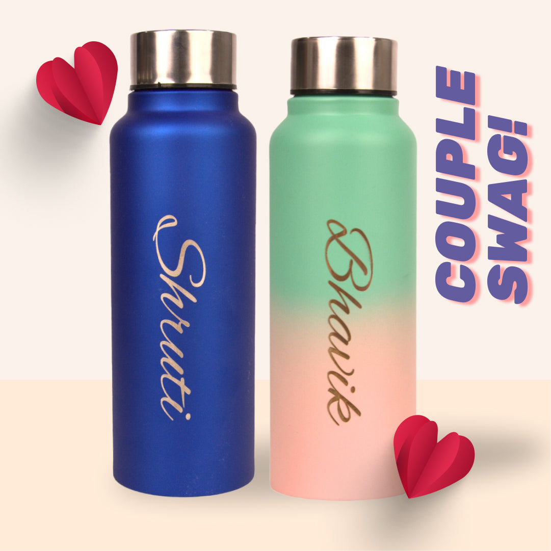 Personalized Classic Couple Water Bottle - Blue-DS3