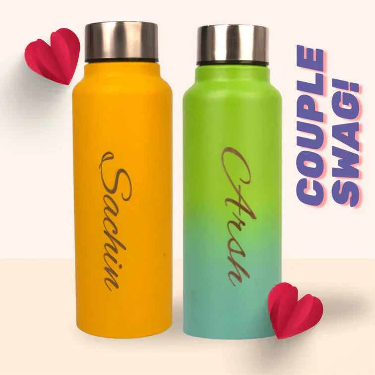 Personalized Classic Couple Water Bottle - Yellow-DS5