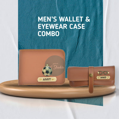 Personalized Men's Wallet and Eyewear Case - Tan