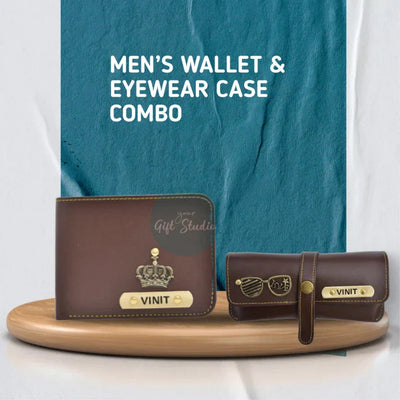Personalized Men's Wallet and Eyewear Case - Brown