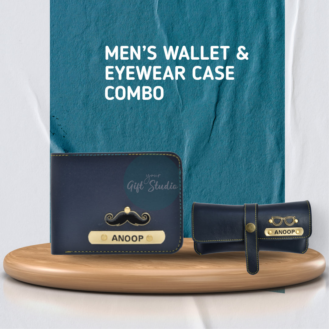 Personalized Men's Wallet and Eyewear Case - Blue