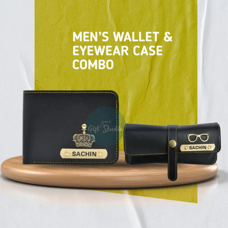 Personalized Men's Wallet and Eyewear Case - Black