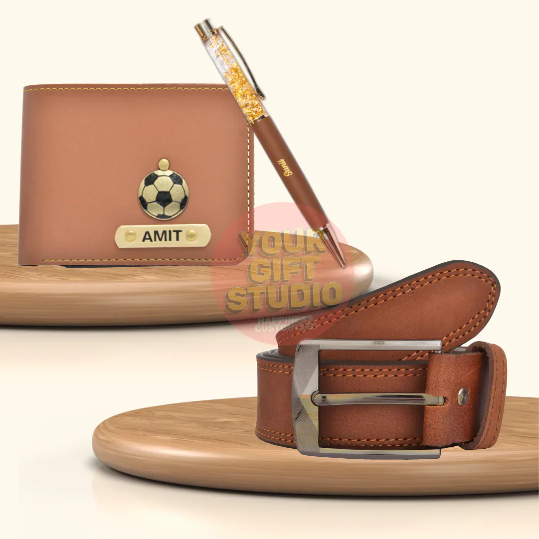 Customized Men's Decent 3 Pcs Gift Combo - Tan