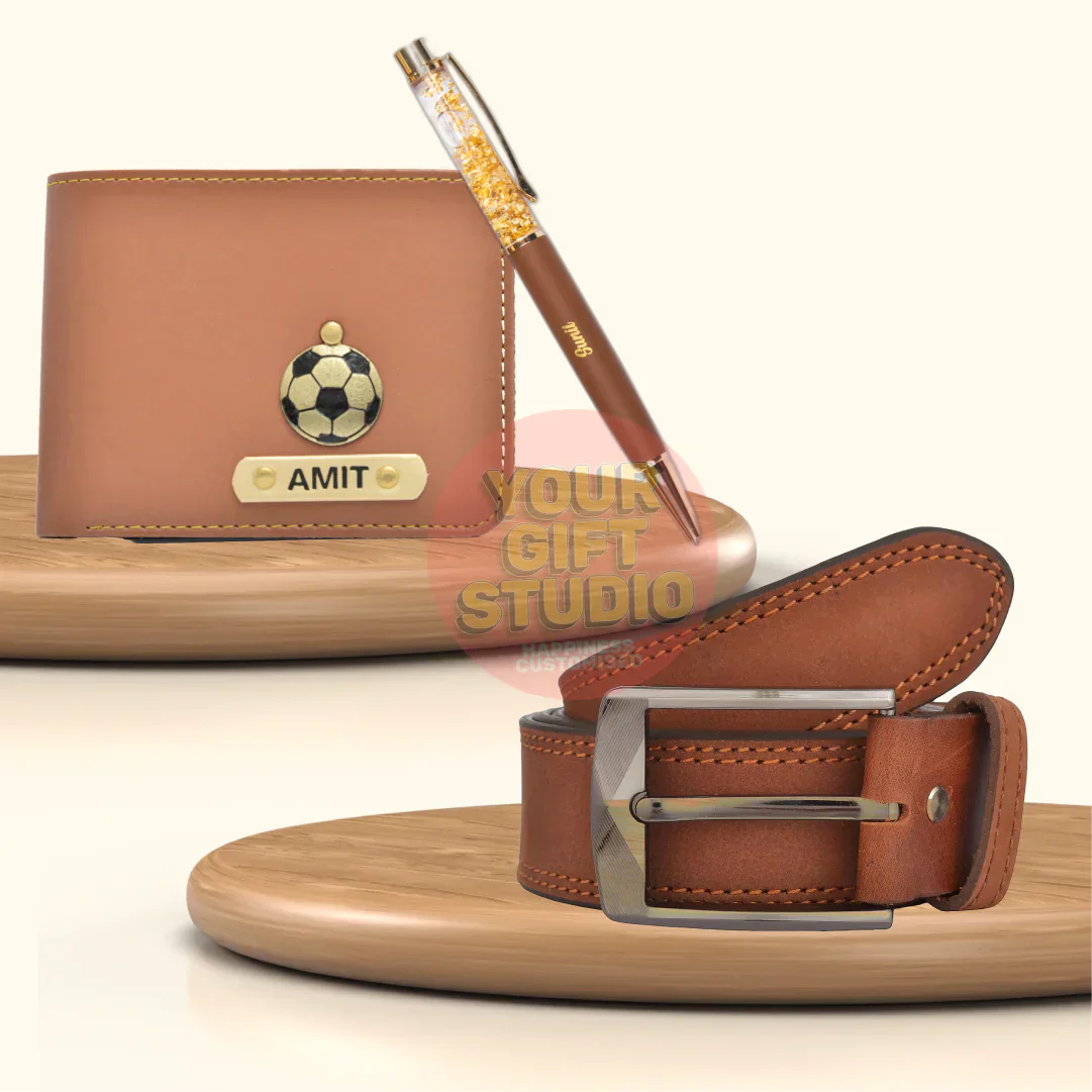 Customized Men's Decent 3 Pcs Gift Combo - Tan