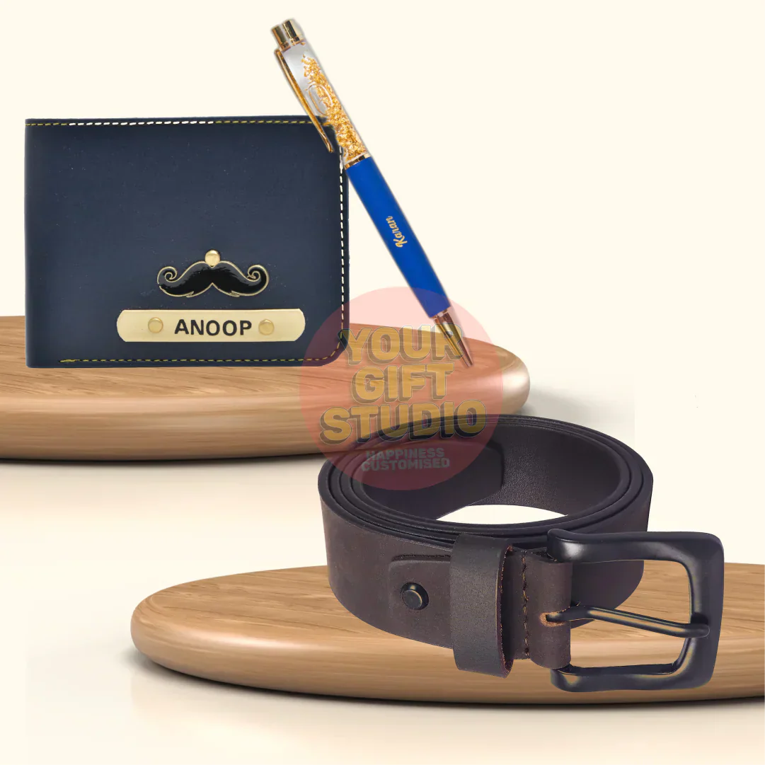 Customized Men's Decent 3 Pcs Gift Combo - Blue