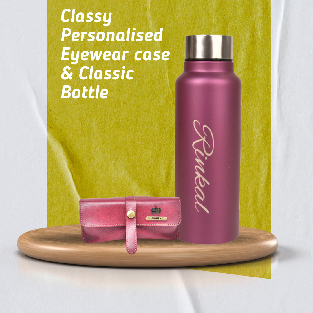 Personalized Perfect Classy Leather Eyewear Case Combo - Wine