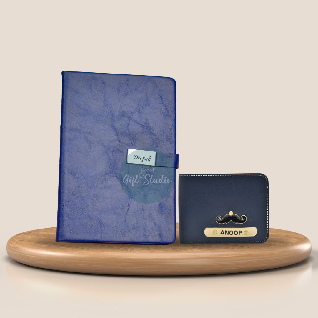 Personalized Men's Wallet and Diary Combo - Blue