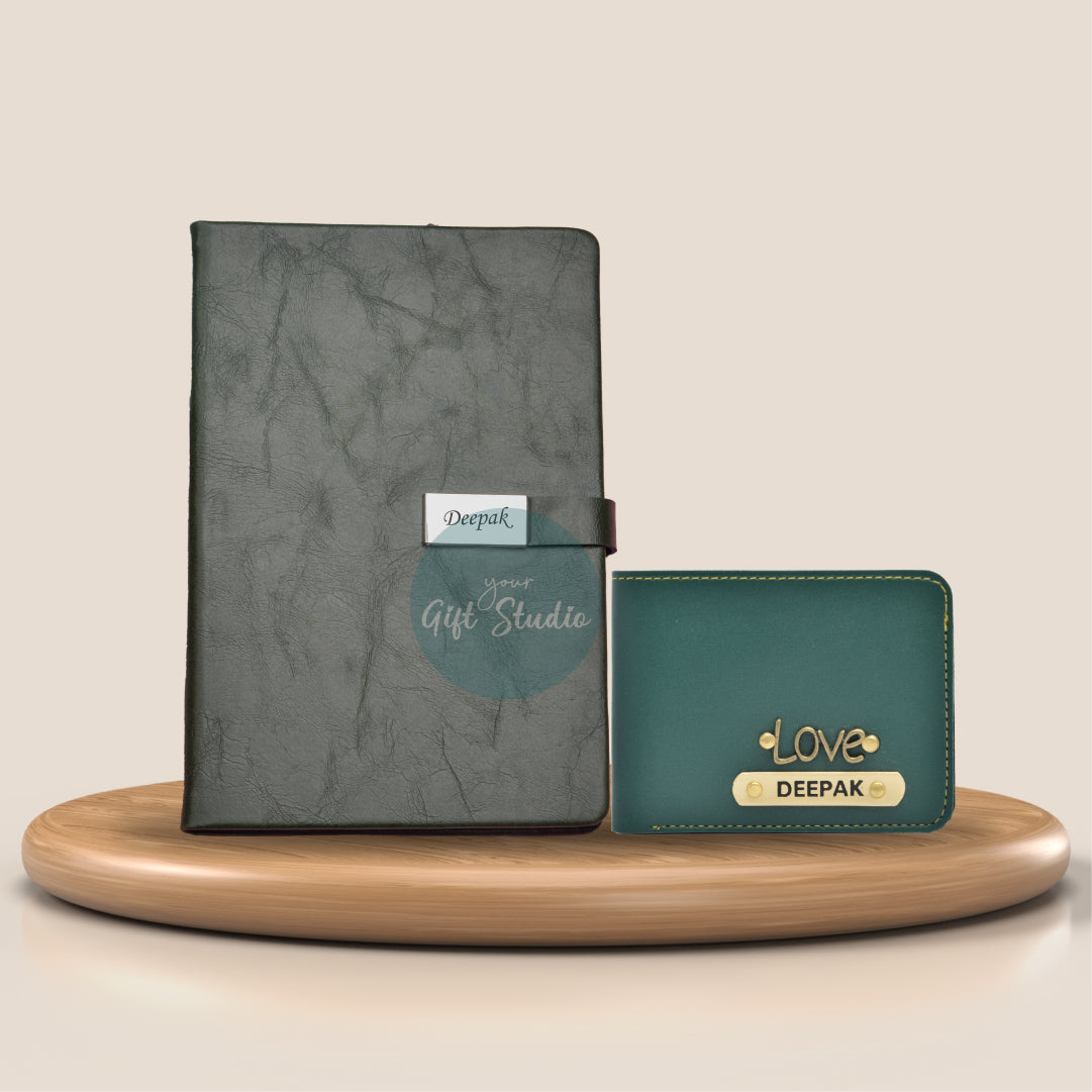 Personalized Men's Wallet and Diary Combo - Black