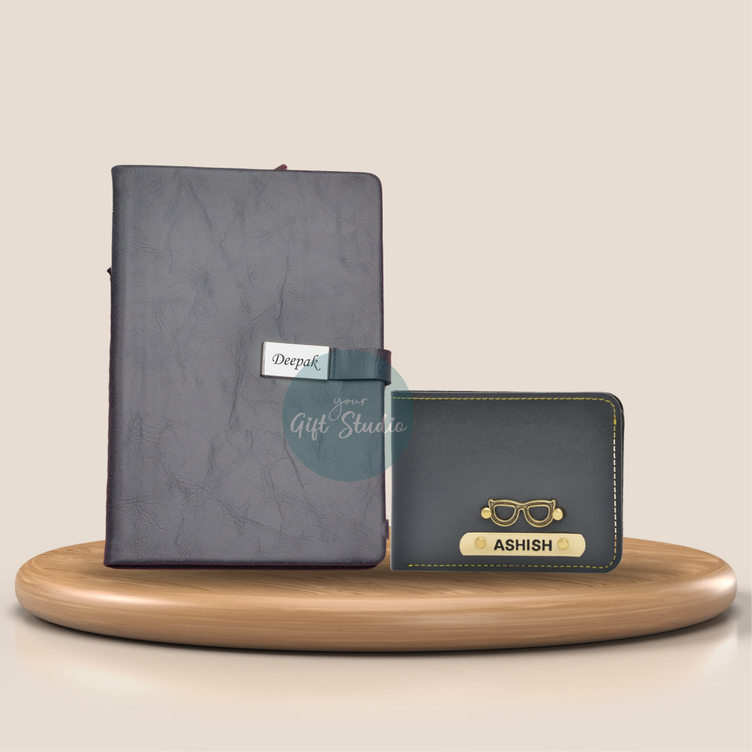 Personalized Men's Wallet and Diary Combo - Grey