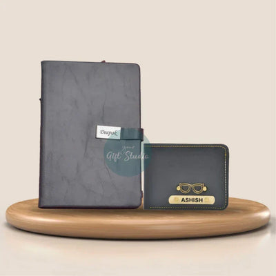 Personalized Men's Wallet and Diary Combo - Grey