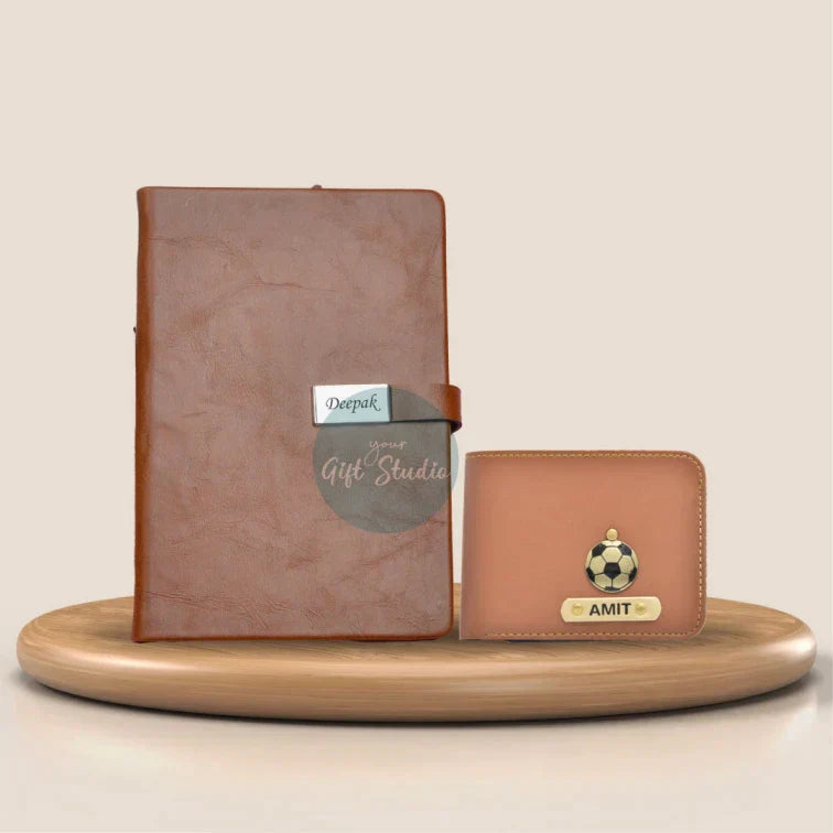 Personalized Men's Wallet and Diary Combo - Tan
