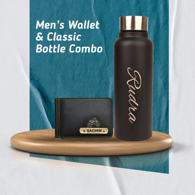 Personalized Perfect Unisex Money Clip and Classy Water Bottle - Black