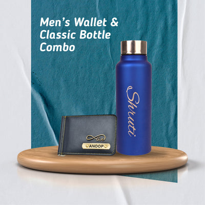 Personalized Perfect Unisex Money Clip and Classy Water Bottle - Blue