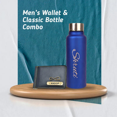Personalized Perfect Unisex Money Clip and Classy Water Bottle - Blue