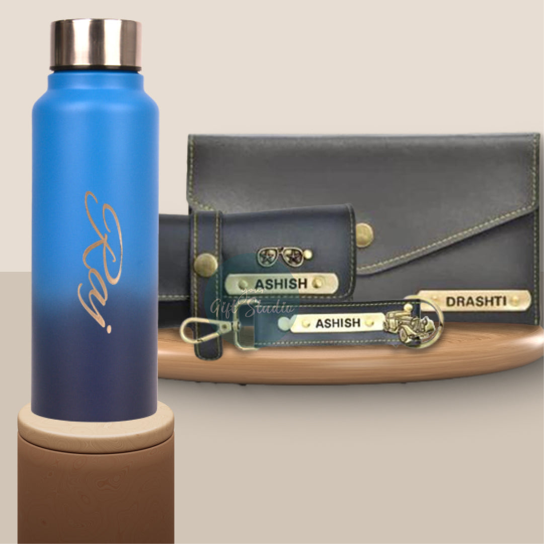 Personalized Women's Gift Combo with Bottle- Grey