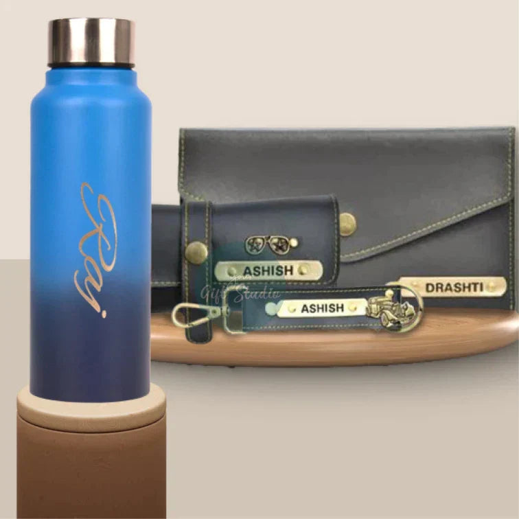 Personalized Women's Gift Combo with Bottle- Grey