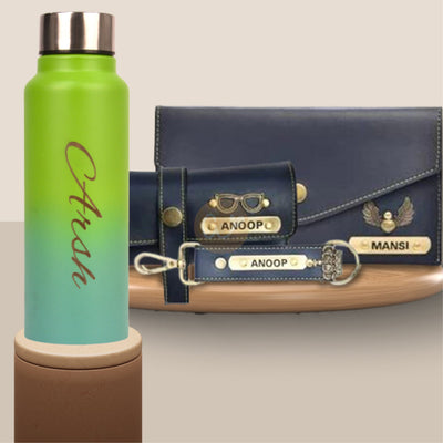 Personalized Women's Gift Combo with Bottle- Blue