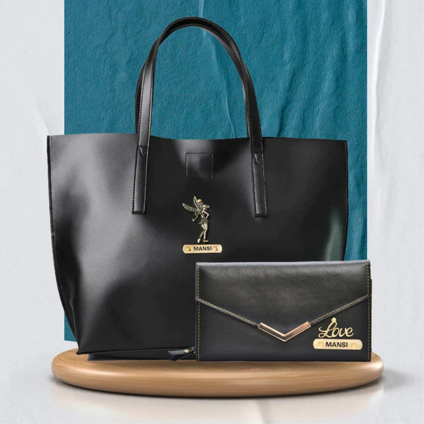 Personalized Best Lady Wallet and Tote Bag - Black