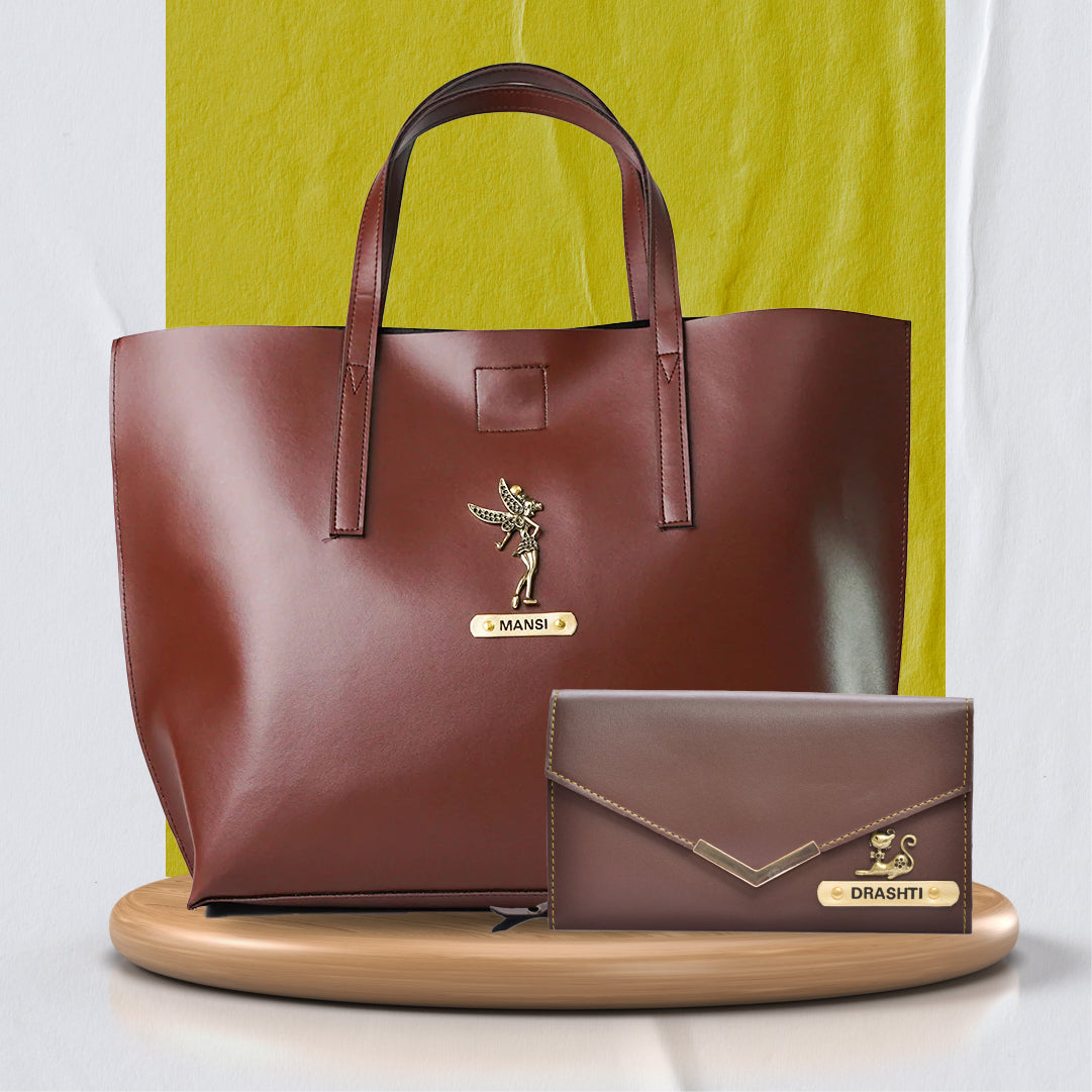Personalized Best Lady Wallet and Tote Bag - Brown