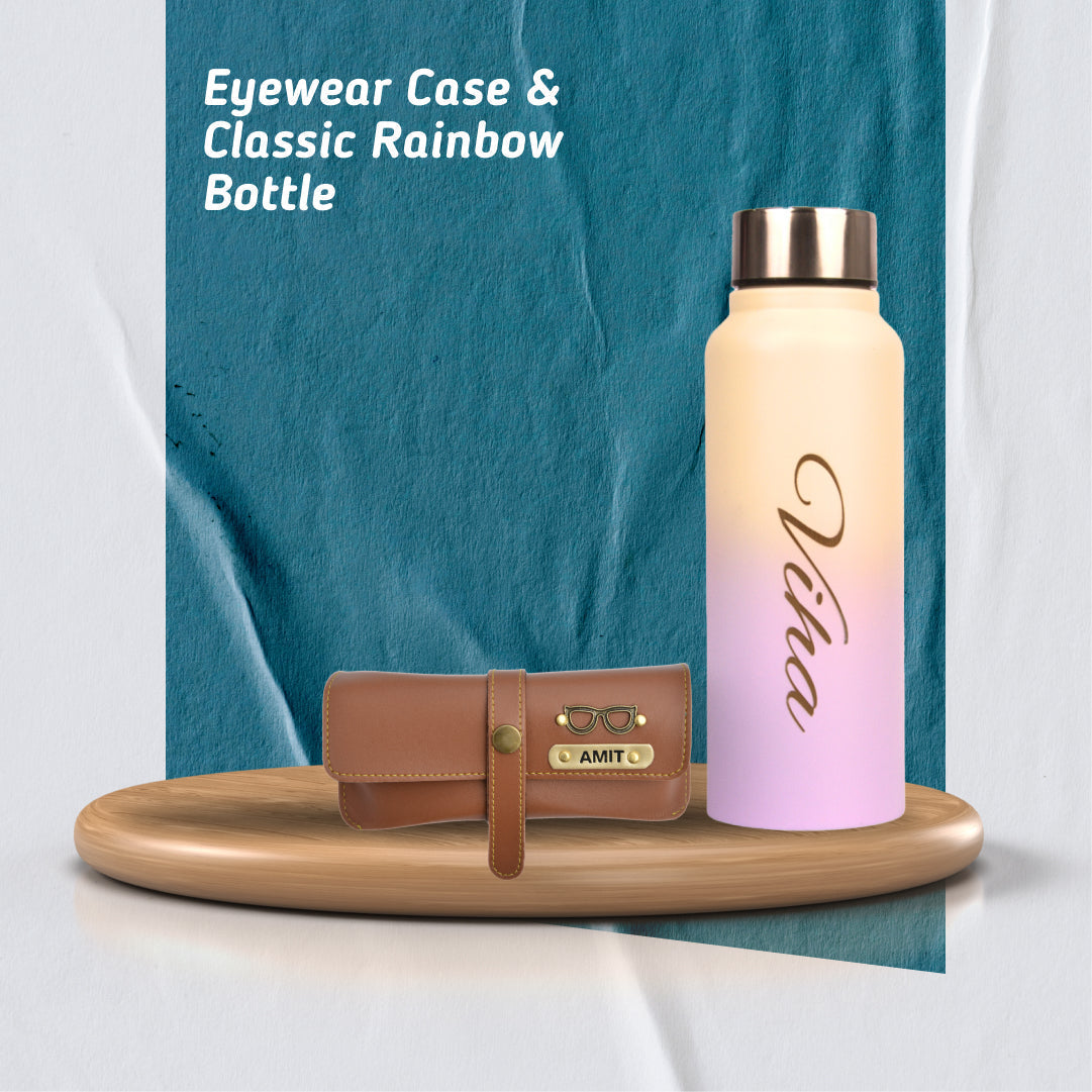 Personalized Perfect Water Bottle and Eyewear Case - Tan