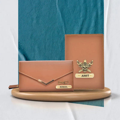Personalized Lady Wallet and Passport Cover Combo - Tan