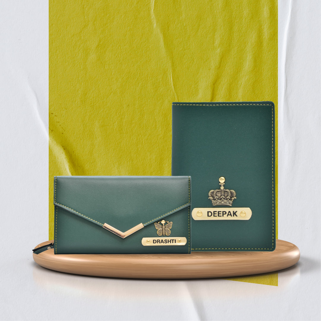 Personalized Lady Wallet and Passport Cover Combo - Green