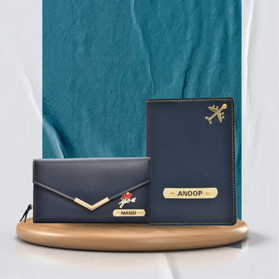Personalized Lady Wallet and Passport Cover Combo - Blue