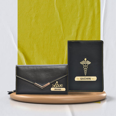 Personalized Lady Wallet and Passport Cover Combo - Black