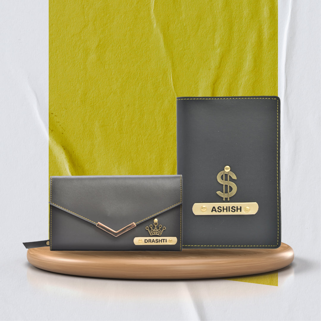 Personalized Lady Wallet and Passport Cover Combo - Grey