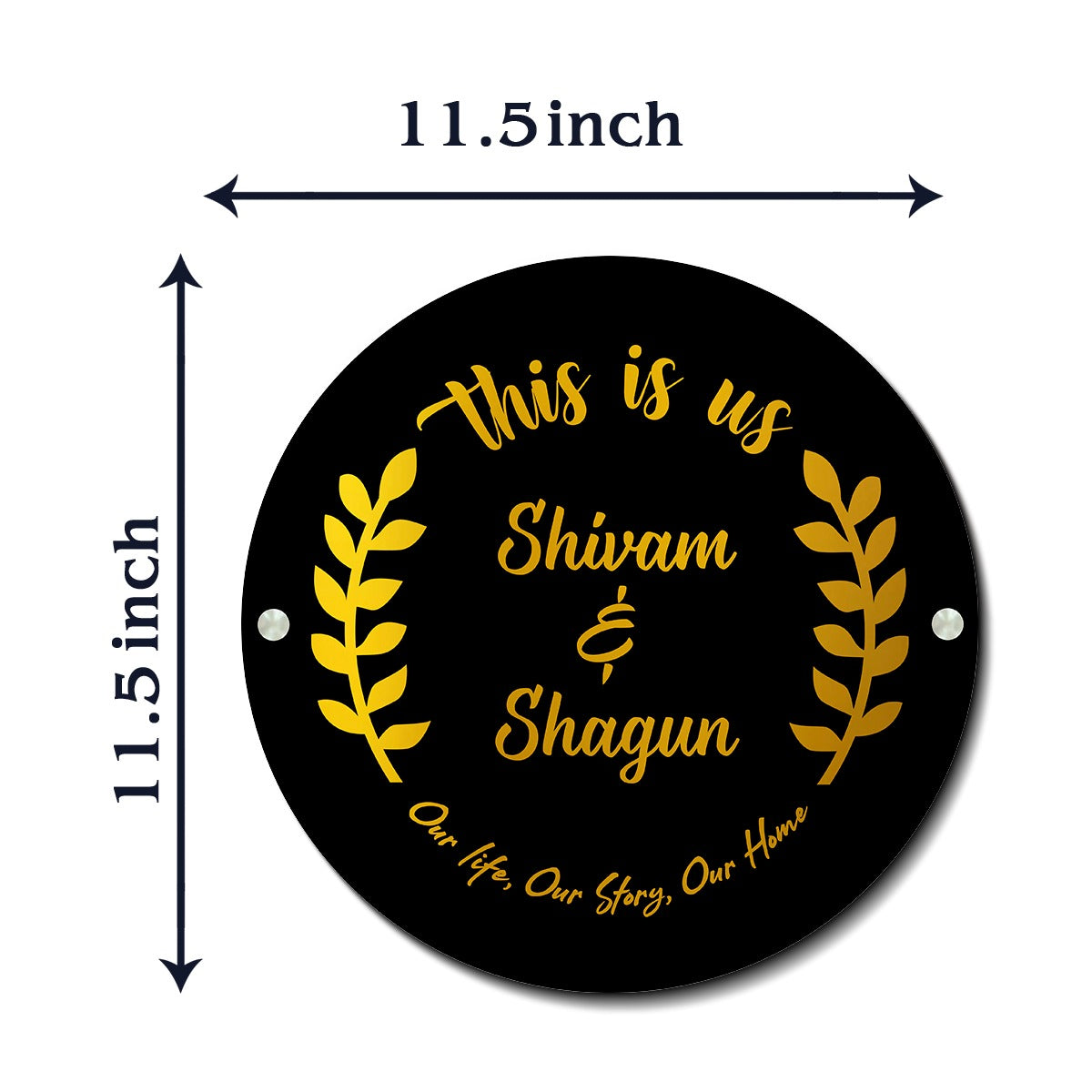 Premium Circular 3D Golden Leaf Name Plate