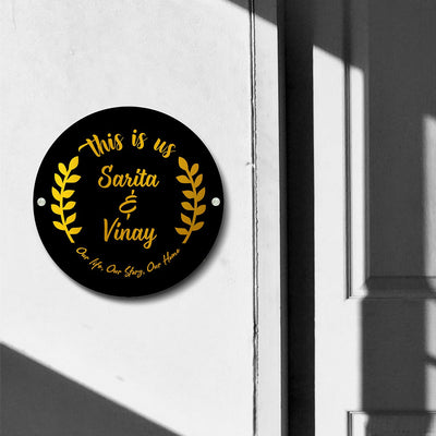 Premium Circular 3D Golden Leaf Name Plate