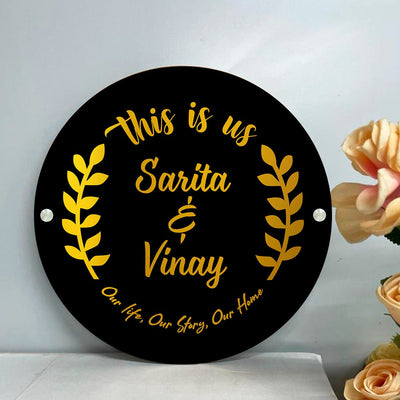 Premium Circular 3D Golden Leaf Name Plate