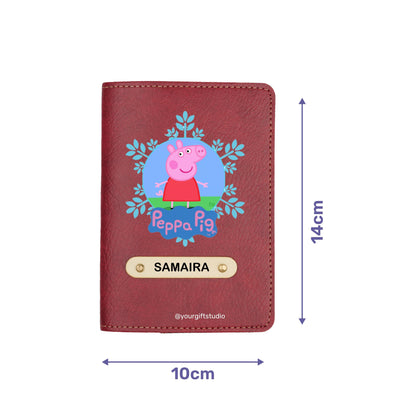 Peppa Pig Print Personalised Nexon Passport Cover - Maroon