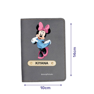 Minnie Mouse Print Personalised Nexon Passport Cover - Grey