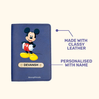 Mickey Mouse Print Personalised Nexon Passport Cover - Blue