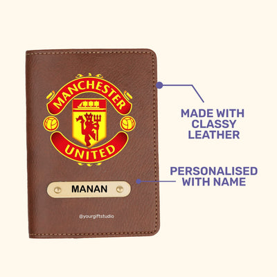 Manchester United Print Personalised Nexon Passport Cover - Brown