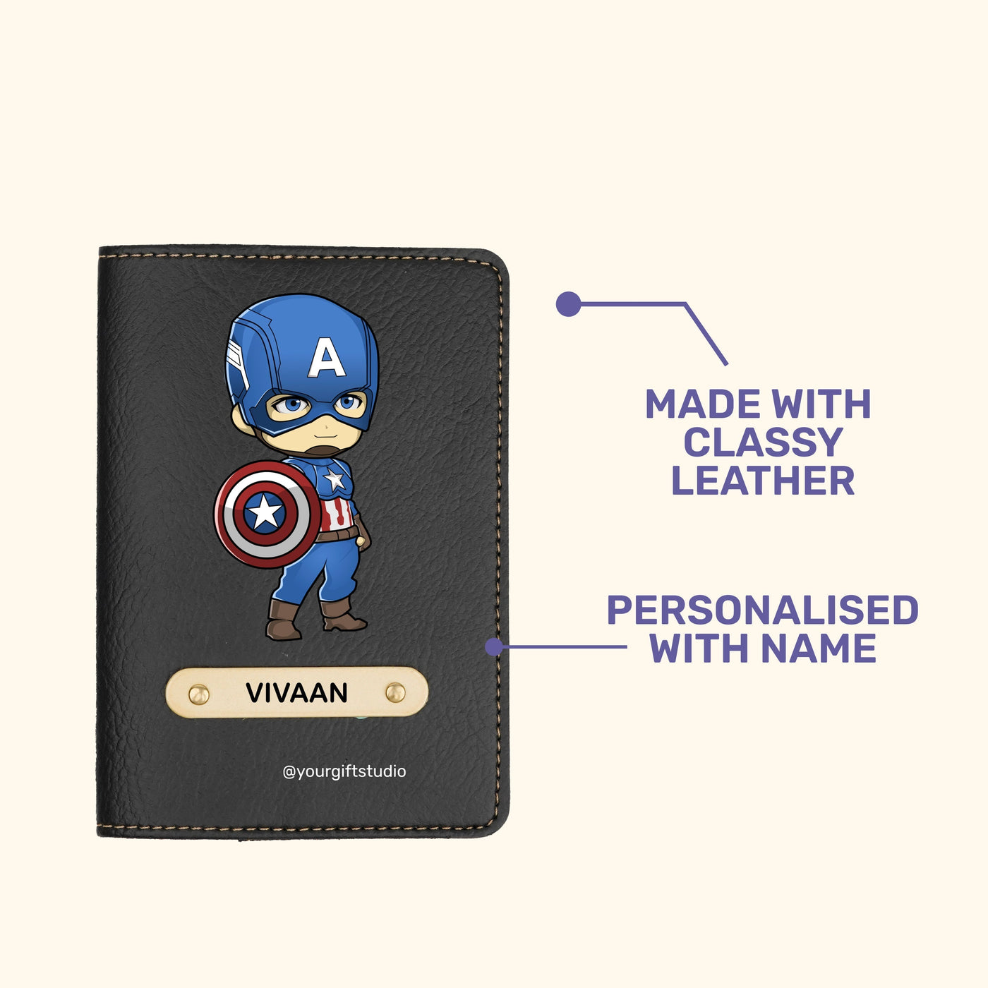 Captain America Print Personalised Nexon Passport Cover - Black