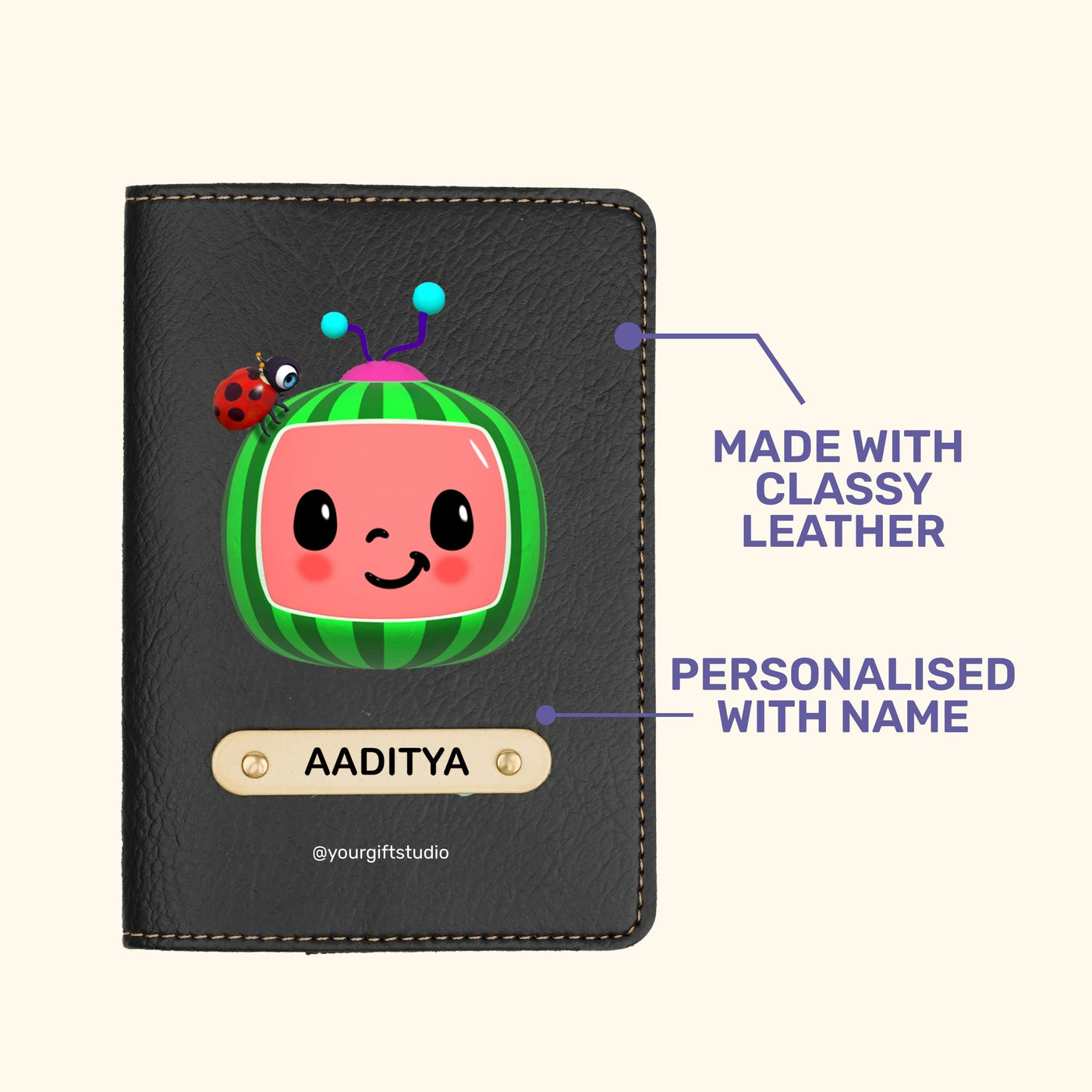 Cocomelon Print Personalised Nexon Passport Cover - Olive Green