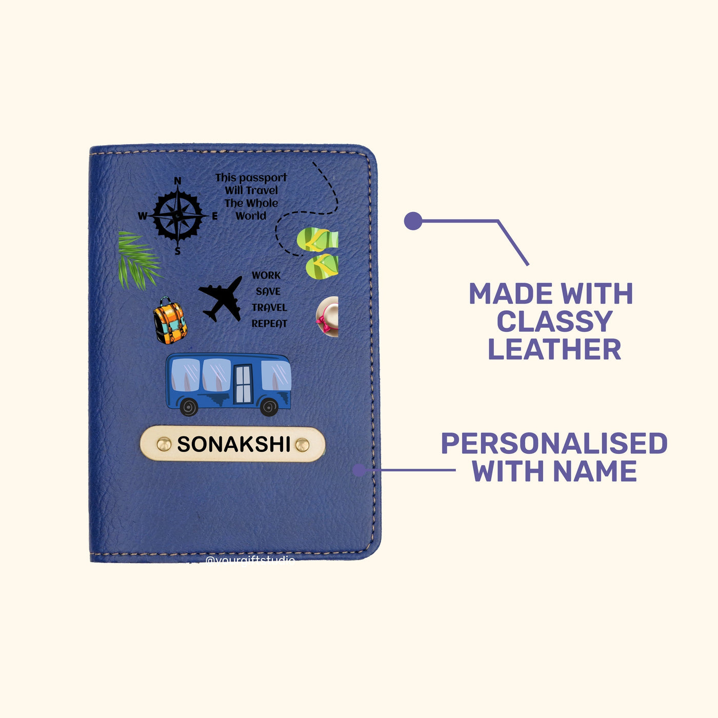 Travel Print Personalised Nexon Passport Cover 6 - Blue