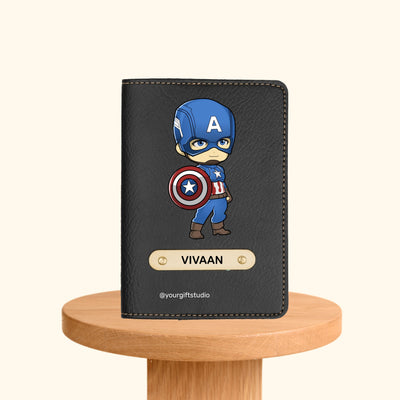 Captain America Print Personalised Nexon Passport Cover - Black