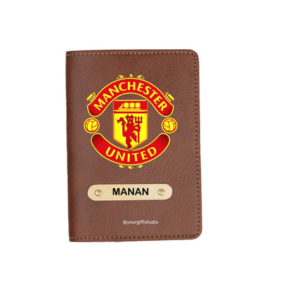 Manchester United Print Personalised Nexon Passport Cover - Brown