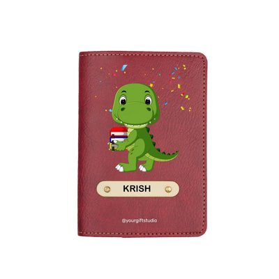Dinosaur Print Personalised Nexon Passport Cover - Maroon