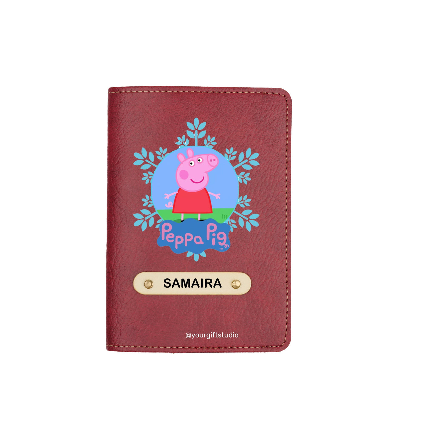 Peppa Pig Print Personalised Nexon Passport Cover - Maroon