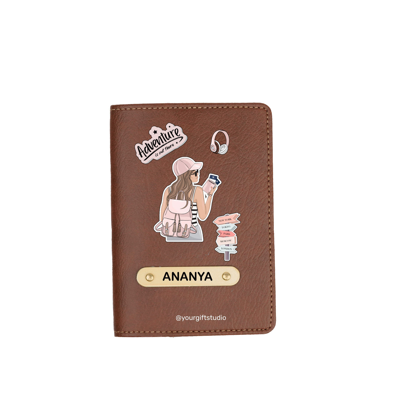 Adventure Print Personalised Nexon Passport Cover - Brown