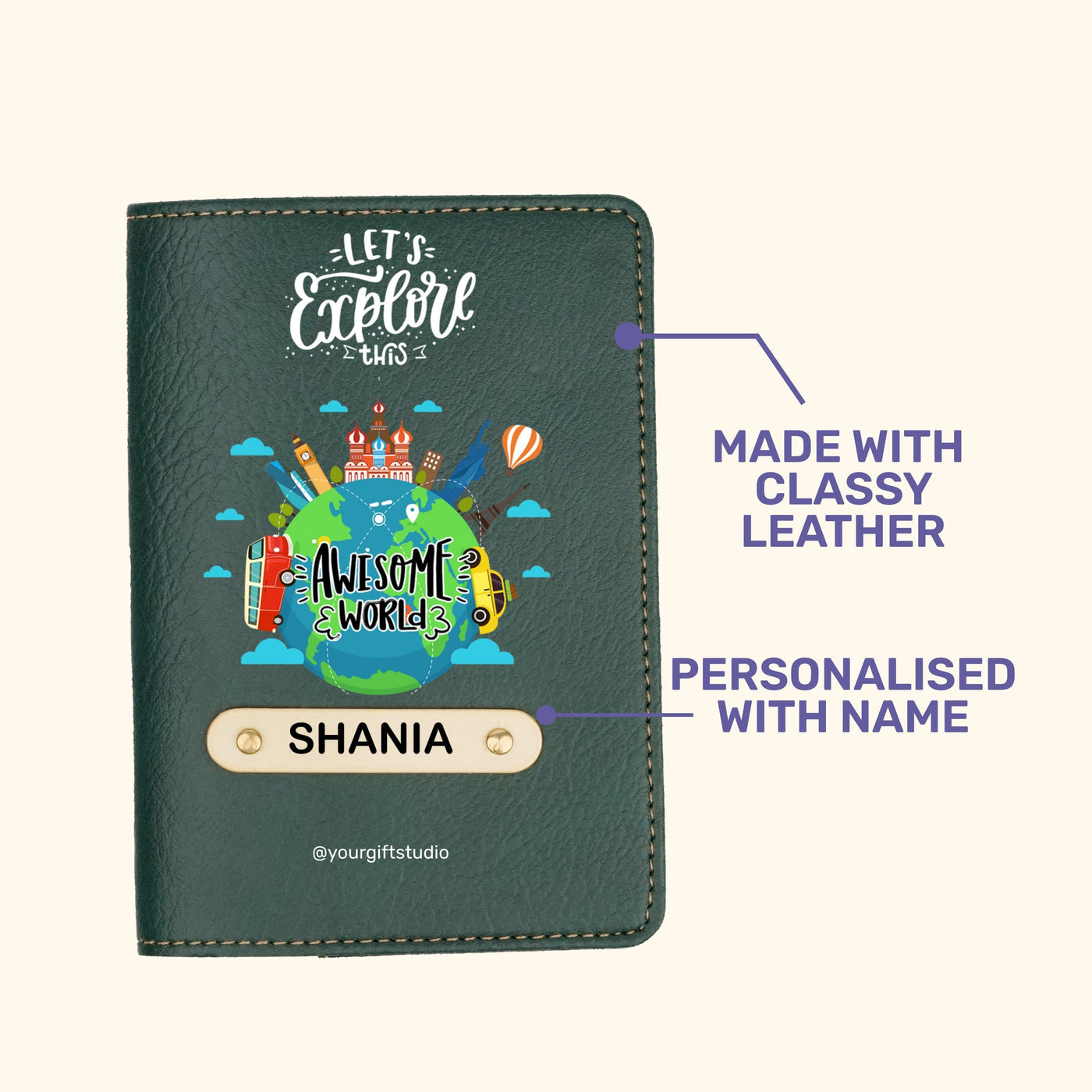 Travel Print Personalised Nexon Passport Cover 4 - Olive Green